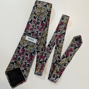 Hugo Boss Floral Raspberry Print Silk Tie - Made in Italy